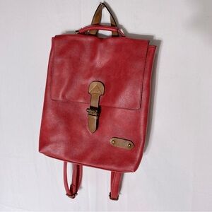 Italbags Red Faux Leather Backpack Shoulder Bag Handbag Purse